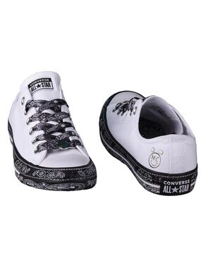 Converse x Miley Cyrus White Low Top Sneakers with Black Bandana Trim